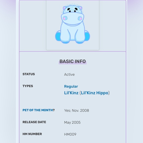WEBKINZ Ganz Baby Blue plush Hippo HM009 Hang/But tag no code stuffed animal - Picture 5 of 15